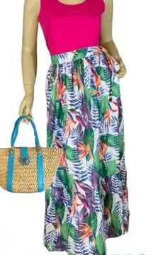 RACHEL ZOE COLORFUL TROPICAL PRINT SIDE TIE RUFFLE HEM MAXI SKIRT NWT (L)