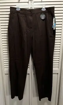 Counterparts Brown Flat Front Pants Size 16 High Rise Zip‎ Elastic Band Waist