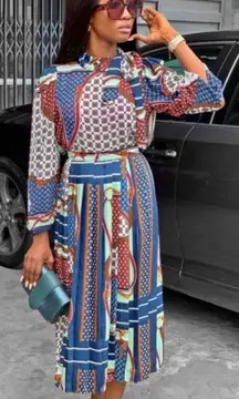 Multicolored Printed Pleated Midi Skirt