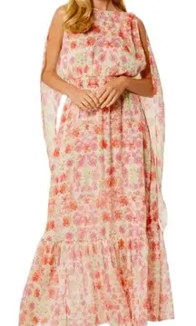 MISA Graziella Floral Chiffon Maxi Dress with Drape in Cora Flora Size S NWT