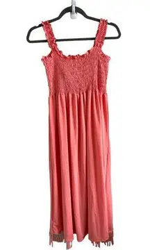 WinWin Women's S/M Pink Fringe Sleeveless Summer Knee Length Dress