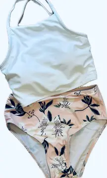 White & Floral High Waisted Bikini Set