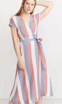 Marine Layer Maddie Wrap Cotton midi Dress Red Blue white Size extra Small