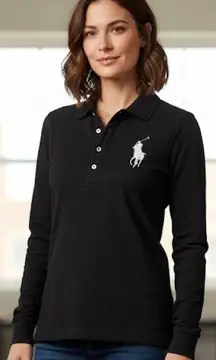 RALPH LAUREN Y2K Black Slim Fit Oversized Pony L/S Polo Fits a 2/small