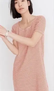 Madewell Swingy Tee Dress White/ Brown / Red Stripe M