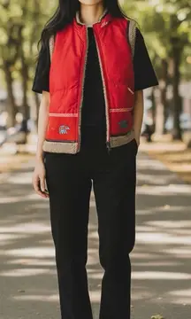 Vintage Inuk Red Vancouver Indigenous Embroidered Fleece Trim Vest size Small