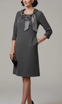 Milly Dress Womens Medium Gray Wool Silk Tie Neck 3/4 Sleeve Career