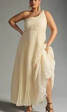 NWT Anthropologie Let Me Be One-Shoulder Pleated Maxi Dress Cream White Medium