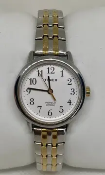 Timex indiglo women watch two tone 25mm round case T2P298 size 6.5” running