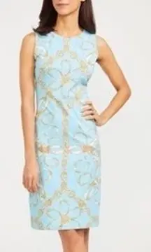 J. McLaughlin Sophia Catalina Cloth Sheath Dress Womens Large Blue Career Preppy