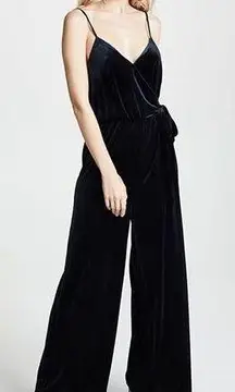 REBECCA MINKOFF Black Velvet Jumpsuit Deep V Wide Leg Spaghetti Strap Small New