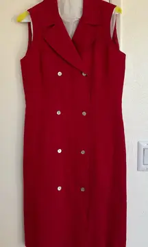 Talbots Irish Linen Cherry Red Sleeveless Button Down Dress Size 4