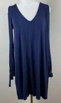 Lulus Dress M Shift Long Split Sleeve‎ Tie Cuff Tunic Navy Blue V-Neck