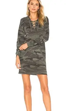 Splendid Camo Lace Up Hooded Sweatshirt Mini Dress