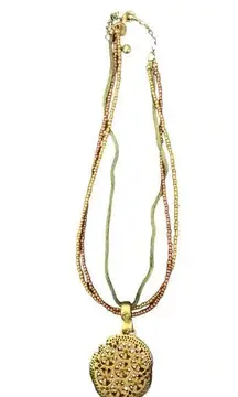 BAMBOO Retired Premier Designs 3 strand with gold pendant Necklace