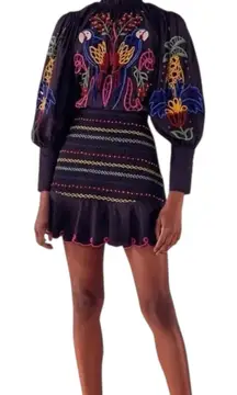 Farm Rio Tropical Tapestry Embroidered Smocked Puff Sleeve Mini Dress S‎ $375