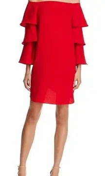 Nanette Lepore Red Riding Hood Off The Shoulder Shift Dress Red Tiered Sleeve 6