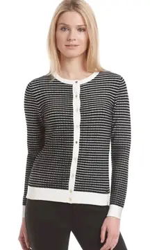 Calvin Klein Women's‎ Button Up Black and White Striped Cardigan Sweater Size XL