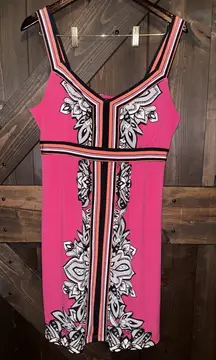 Apt 9 Dress Hot Pink Black Women's Sz L Large‎ Floral Stretch Padded Knee Length