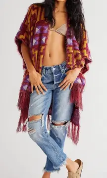 New NWT Women’s Free People Diamondback Cozy Kimono One Size Poncho Shawl Fringe
