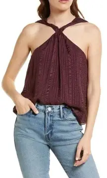 Frame Denim Tops Frame Draped Textured Silk Halter Top In Cabernet size M (b20)