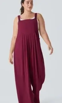Halara Wide Leg Overalls Jumpsuit Women Small Burgundy Pockets Boxy Relaxed Fit