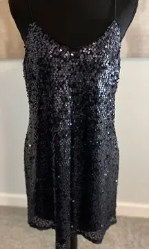 Express Women’s Navy Sequin Spaghetti Strap Cocktail Party Mini Dress Medium