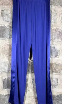ST JOHN Women's Blue Side Panel Satin Trim Pants Pull On Size Small Lightweight