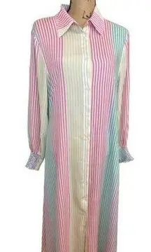 Colorful Stripe Print Button Front Shirt Dress by  Size Large