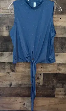 Lululemon Time to Restore Mock Neck Tank Iron Blue / White