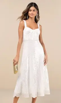 Lulu’s Exceptionally Glamorous White Sequin Pearl Bustier Midi Dress