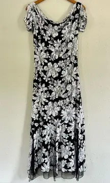 BC Black Cat Fashion Black White Lace Floral Cowl Neck Maxi Dress Small Wedding