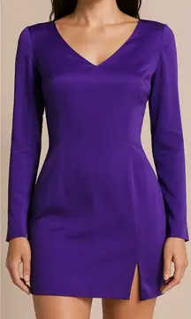Vintage 90s Hugo Buscati Purple 100% Silk V-Neck Sheath Mini Dress Size 10