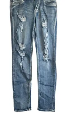 Twenty One‎ Black distressed mid rise skinny flex size 3/4