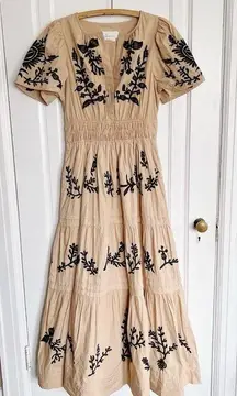 Anthropologie • The Somerset Maxi Dress: Embroidered Edition tan black floral