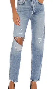 AGOLDE 90’s Pinch Waist Straight Jeans Lineup Distressed Medium Wash Size 27