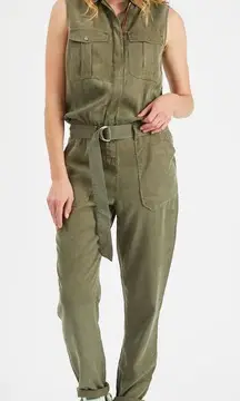 Etienne Marcel Belted Slim Leg Cargo Jumpsuit Tencel Military Aviator Casual XS