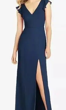 Dessy After 6 Midnight Navy Blue Ruffled Sleeve Bridesmaid Prom Dress Size 16