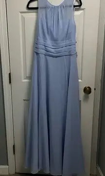 David's Bridal  long chiffon high neck Ice Blue bridesmaid / prom dress