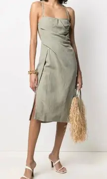 Jacquemus Linen La Robe Laurier Midi Dress Sage Green