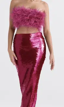 HOUSE OF CB Alexis Sequin Maxi Skirt in Hot Pink Size Small