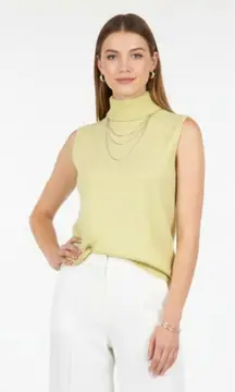 Ellen Tracy 100% Cashmere Pale Green Sleeveless Mock Turtleneck Knit Sweater PS