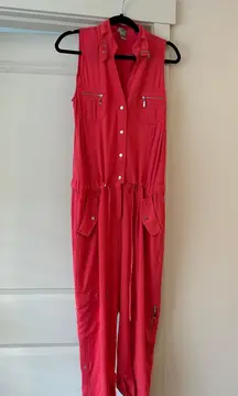 medium neon salmon sleeveless jumpsuit