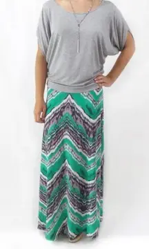 💕VERONICA M💕 Pull On Elastic Waist Maxi Skirt Green Chevron Print Medium NWOT