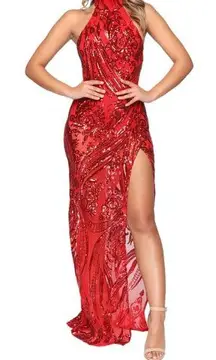 Fashion Nova  Red Academy Awards Sequin Gown w/ Tags, Medium