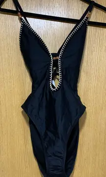 Shade & Shore Plunge Beach Detail Black One Piece Swimsuit - Size Extra Small