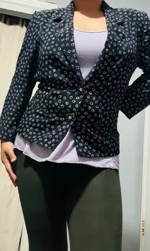 Versalle French Women Circle Pattern Lapel Collar Blazer 40 / US 10 Front Button