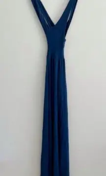 L Space Navy Blue Sleeveless Halter Neck Open Back Criss Cross Maxi Dress S