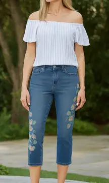 J.Jill Women’s Authentic Fit Cropped Embroidered Denim Jeans Blue Size 6P‎