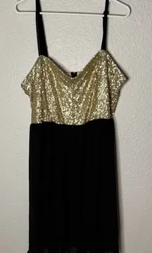 Torrid Gold Sequin Chiffon Skater Midi Dress Size 16 Spaghetti Strap Holiday